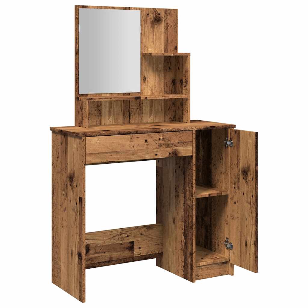 makeupbord med spejl 86,5x35x136 cm gammelt træ-look