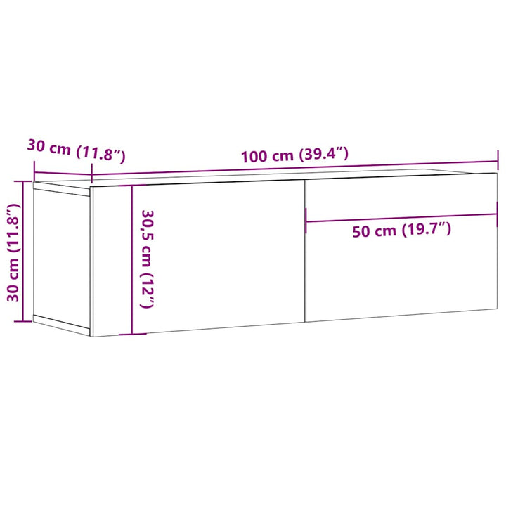 væghængte tv-borde 2 stk. 80x30x30 cm gammelt træ-look
