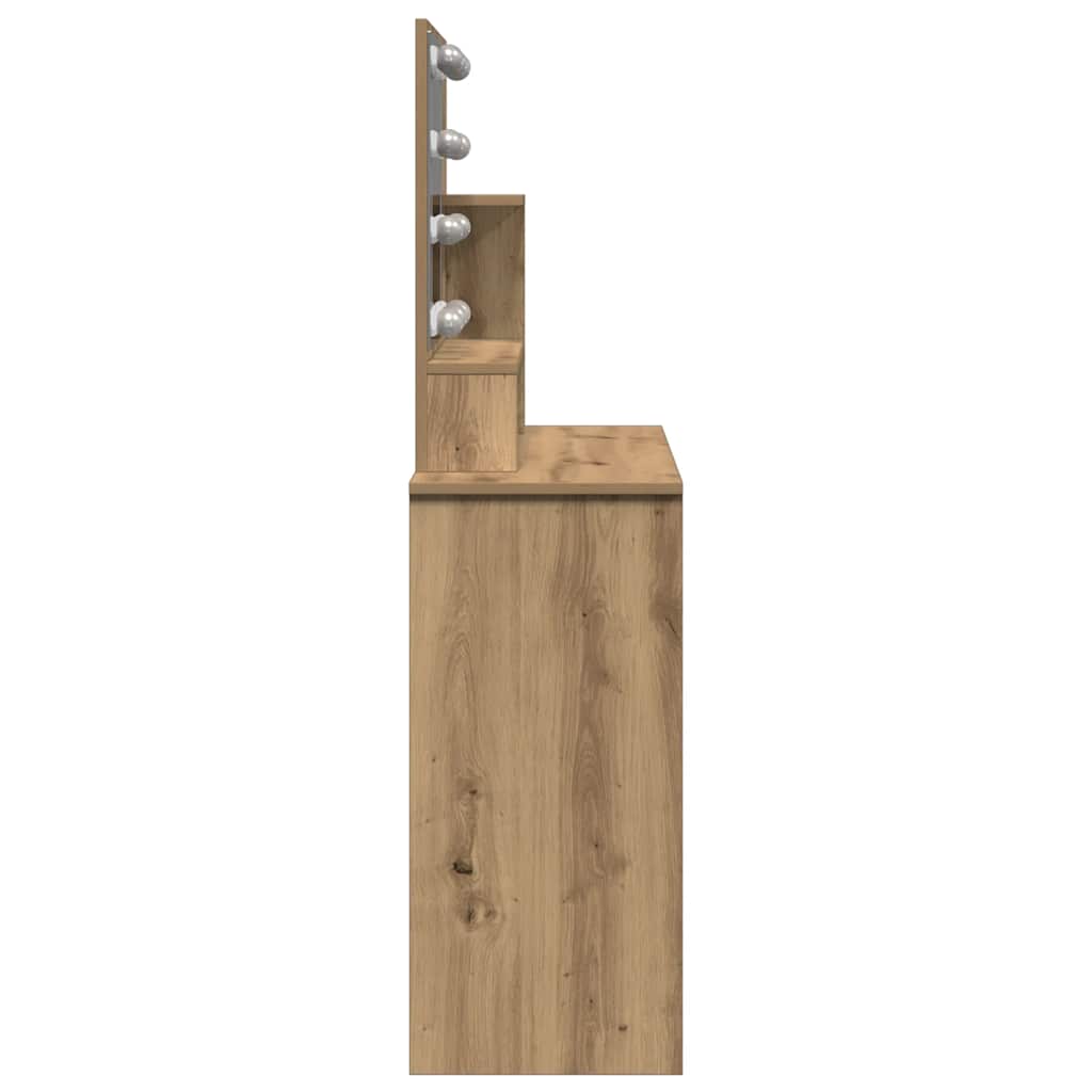 makeupbord med LED-lys 86,5x35x136 cm kunsteg
