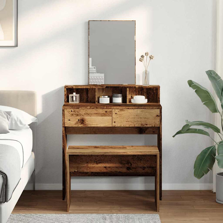 skammel til makeupbord 70x35x45 cm konstrueret træ antikt træ