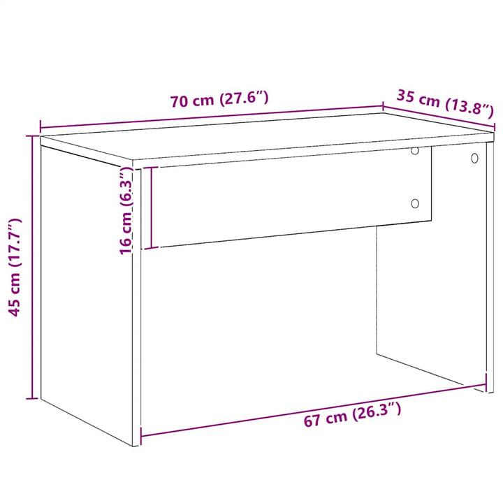 skammel til makeupbord 70x35x45cm konstrueret træ egetræsfarvet