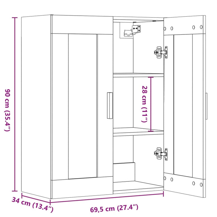 vægskab 69,5x34x90 cm gammelt træ-look