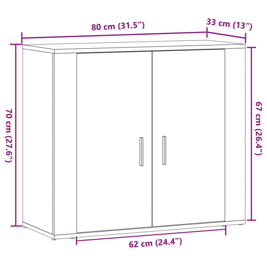 skænk 80x33x70 cm konstrueret træ gammelt træ-look