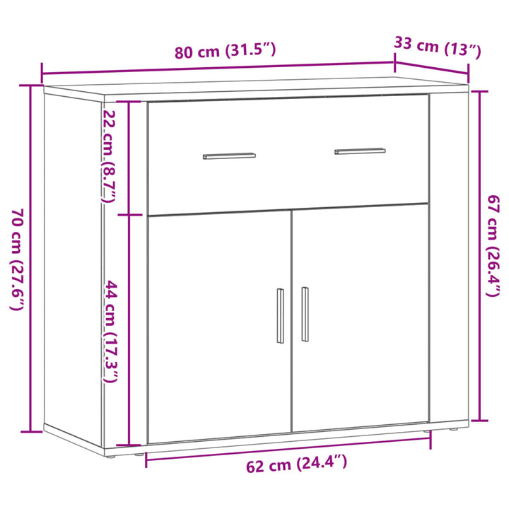 skænk 80x33x70 cm konstrueret træ gammelt træ-look