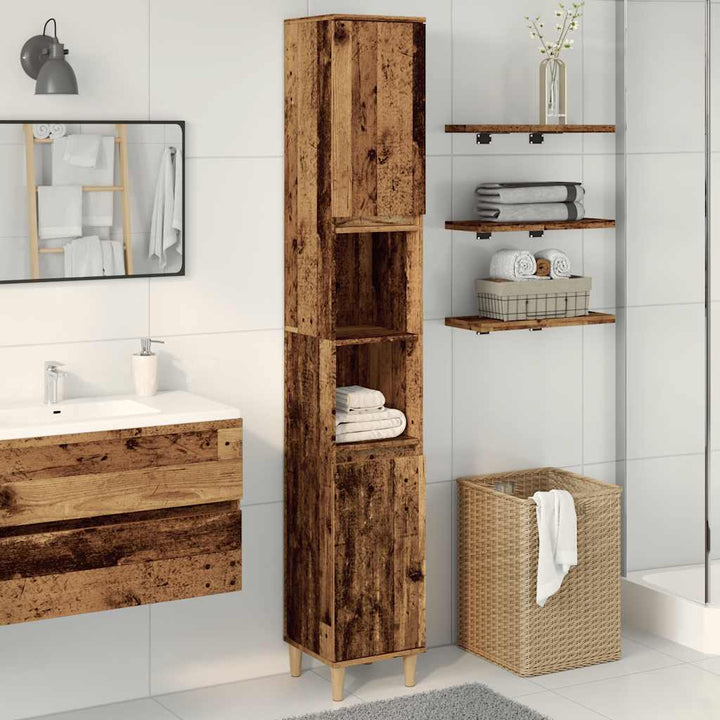 badeværelsesskab 30x30x190 cm konstrueret træ gammelt trælook