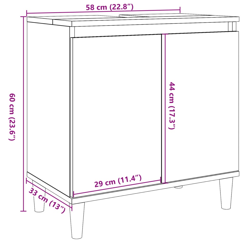 underskab til håndvask 58x33x60 cm konstrueret træ betongrå
