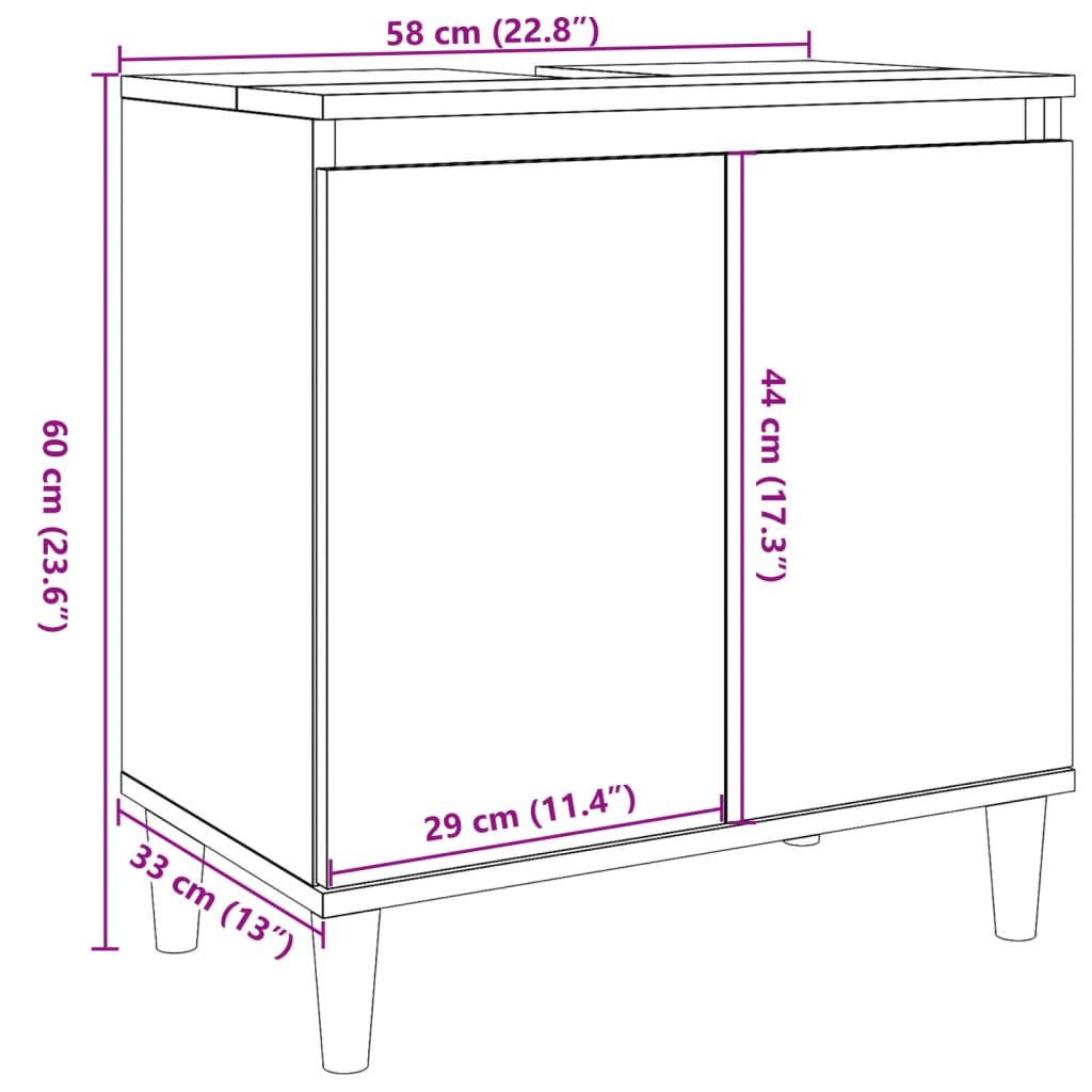 underskab til håndvask 58x33x60 cm konstrueret træ antikt træ