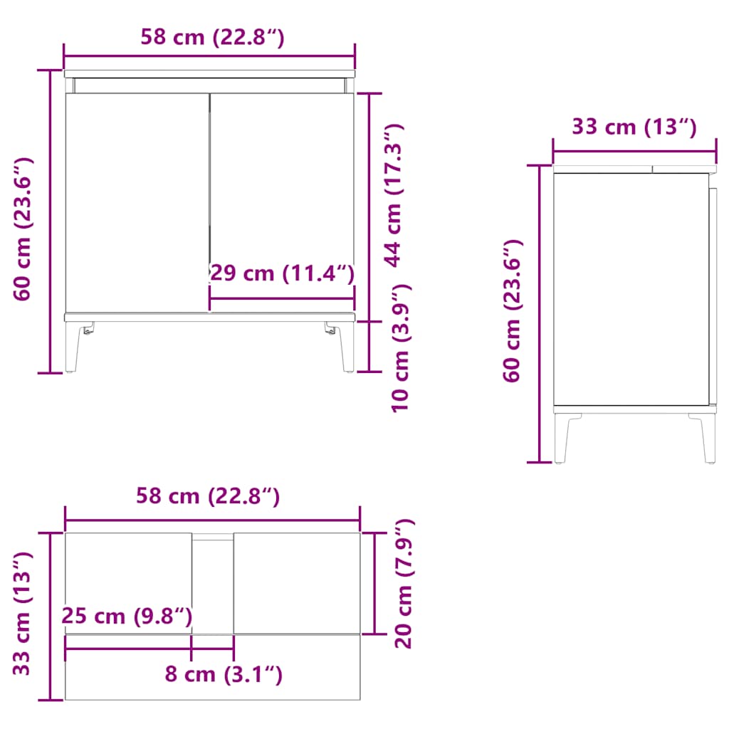underskab til håndvask 58x33x60 cm konstrueret træ betongrå