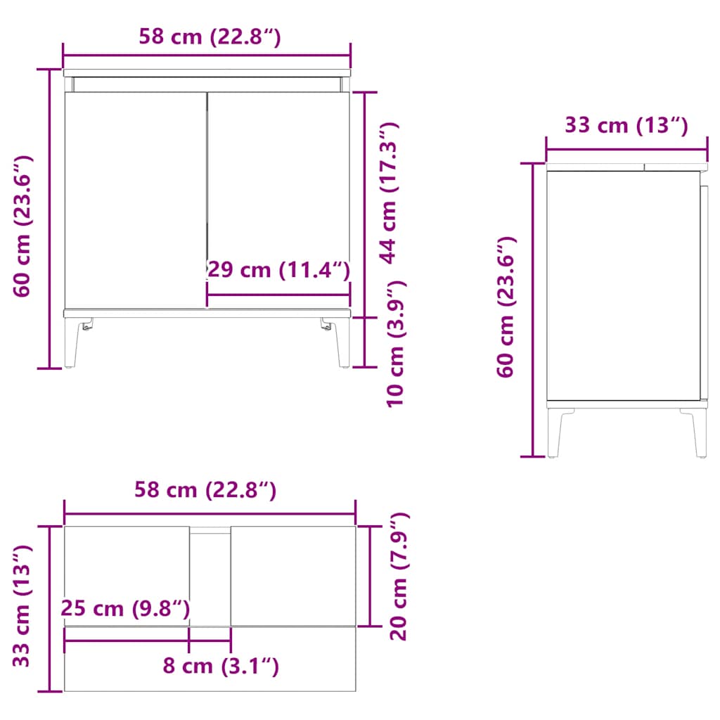 underskab til håndvask 58x33x60 cm konstrueret træ kunsteg