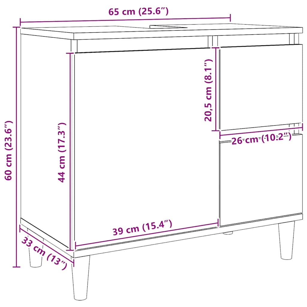 underskab til vask 65x33x60 cm konstrueret træ kunsteg