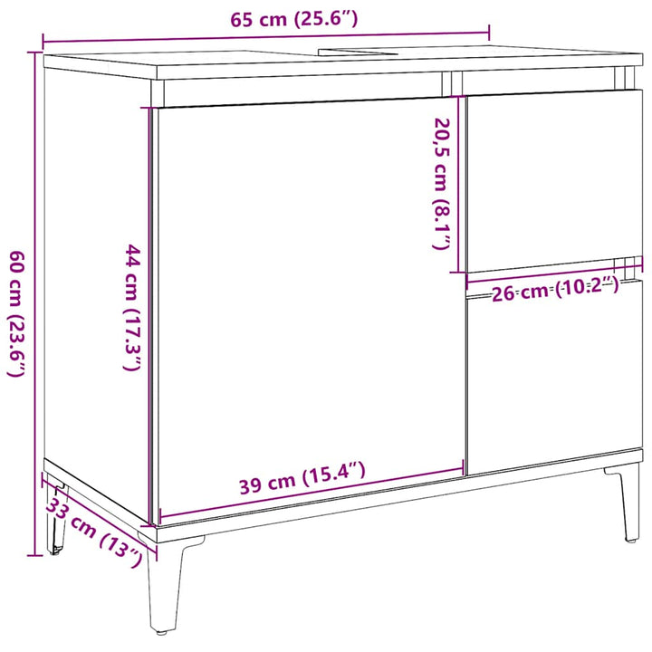underskab til vask 65x33x60 cm konstrueret træ betongrå