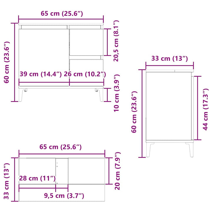 underskab til vask 65x33x60 cm konstrueret træ gammelt trælook
