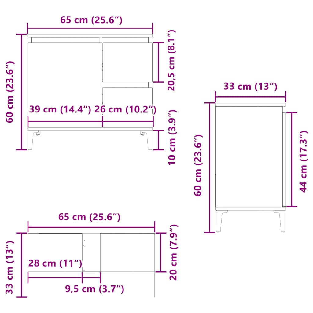 underskab til vask 65x33x60 cm konstrueret træ kunsteg