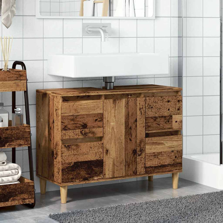 underskab til håndvask 80x33x60 cm konstrueret træ antikt træ