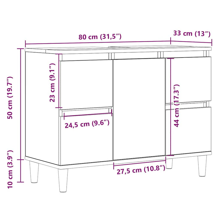 underskab til håndvask 80x33x60 cm konstrueret træ kunsteg