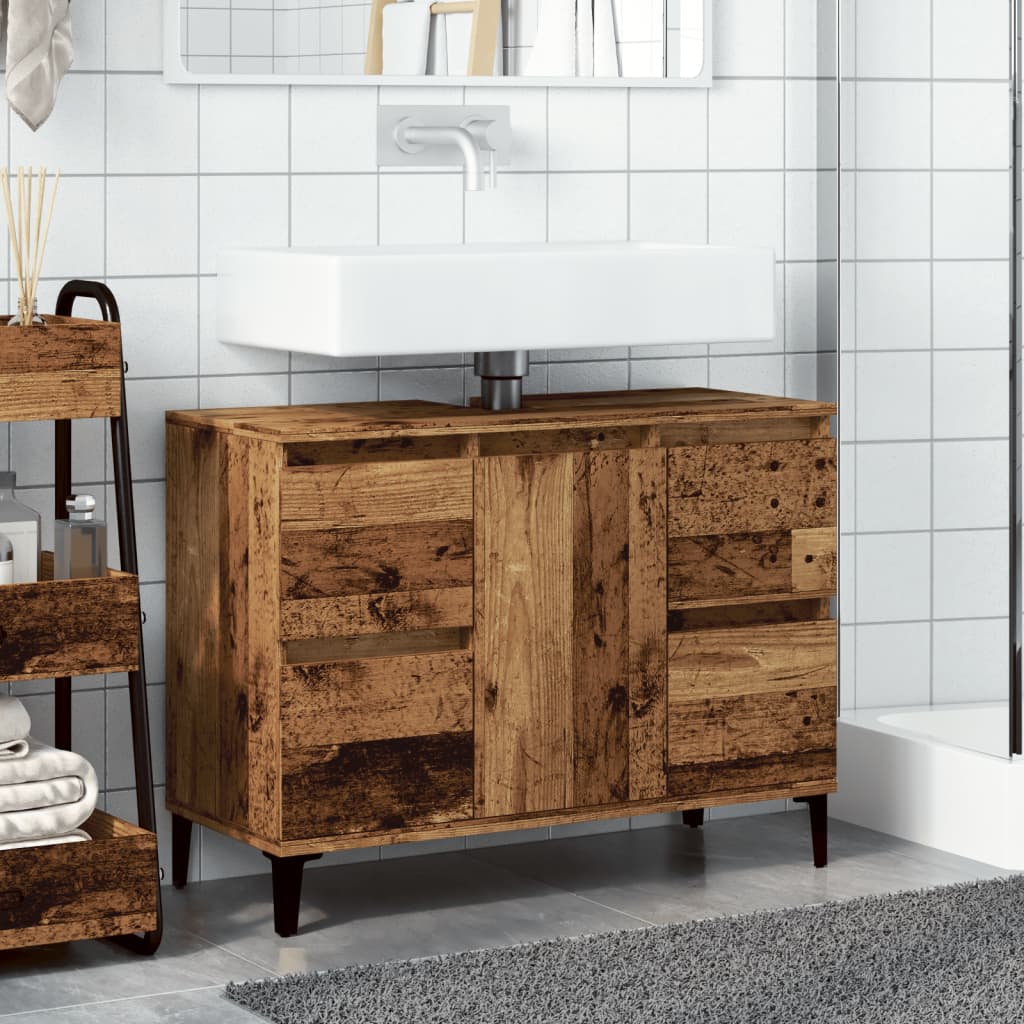 underskab til håndvask 80x33x60 cm konstrueret træ antikt træ