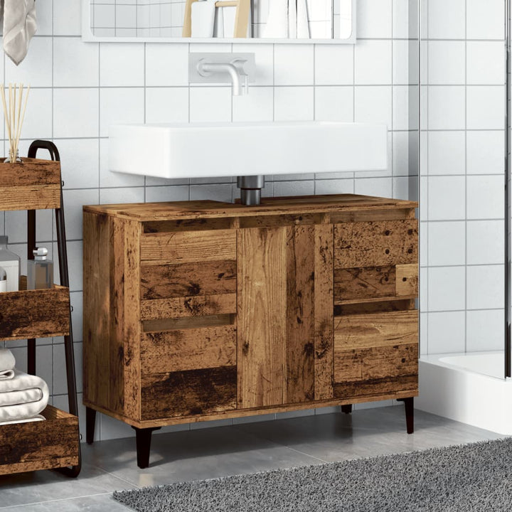 underskab til håndvask 80x33x60 cm konstrueret træ antikt træ