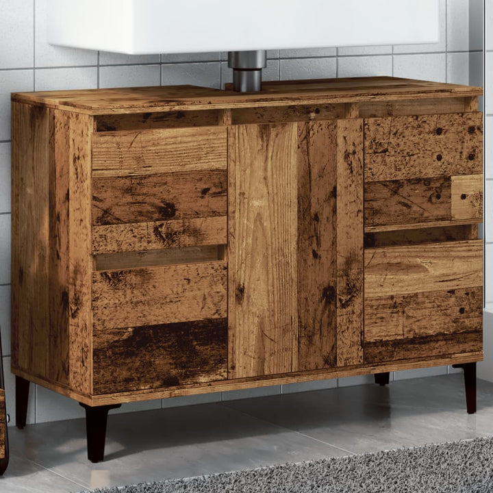 underskab til håndvask 80x33x60 cm konstrueret træ antikt træ