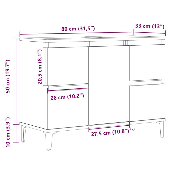 underskab til håndvask 80x33x60 cm konstrueret træ kunsteg