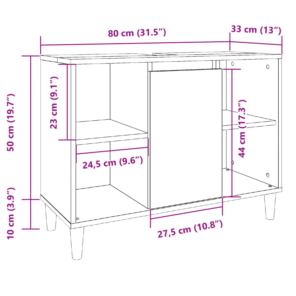 badeværelsesskab 80x33x60 cm konstrueret træ betongrå