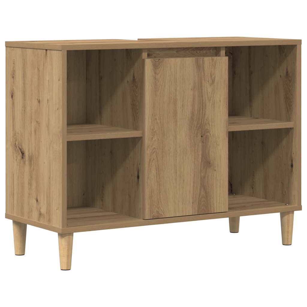 badeværelsesskab 80x33x60 cm konstrueret træ egetræsfarve