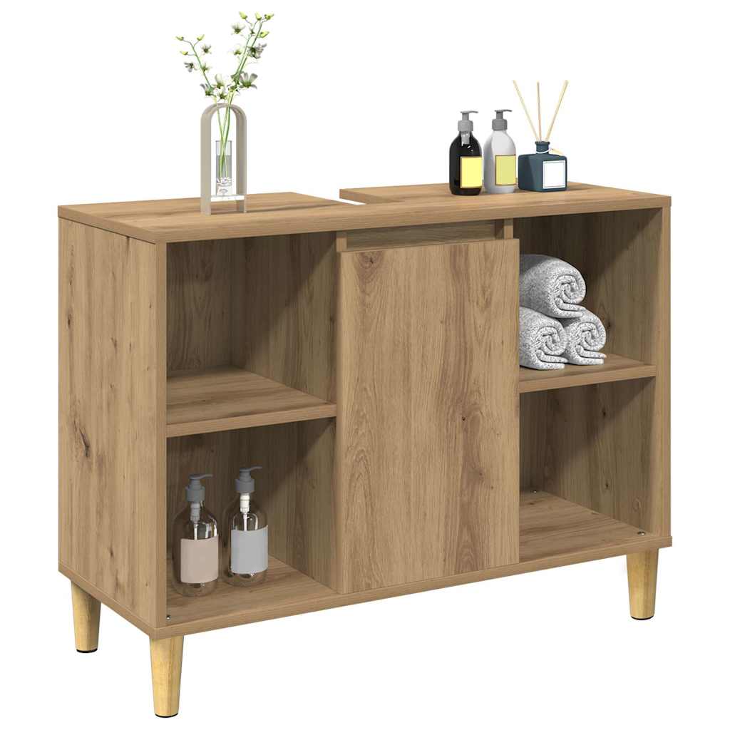 badeværelsesskab 80x33x60 cm konstrueret træ egetræsfarve
