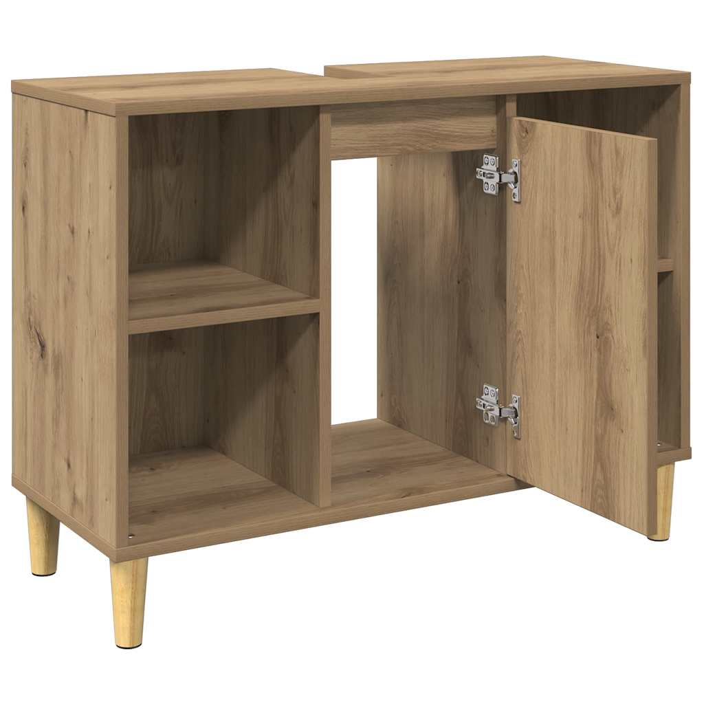 badeværelsesskab 80x33x60 cm konstrueret træ egetræsfarve