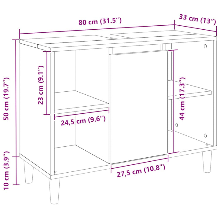 badeværelsesskab 80x33x60 cm konstrueret træ egetræsfarve