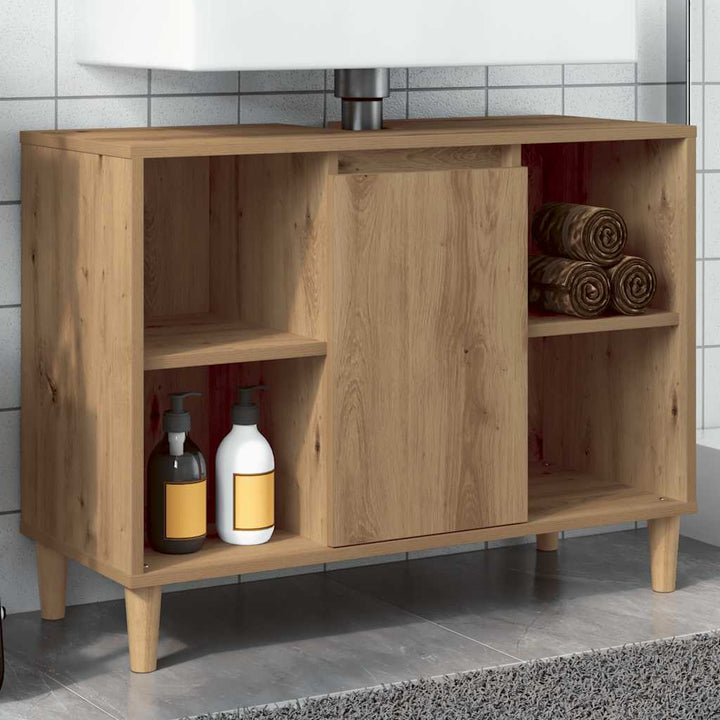 badeværelsesskab 80x33x60 cm konstrueret træ egetræsfarve
