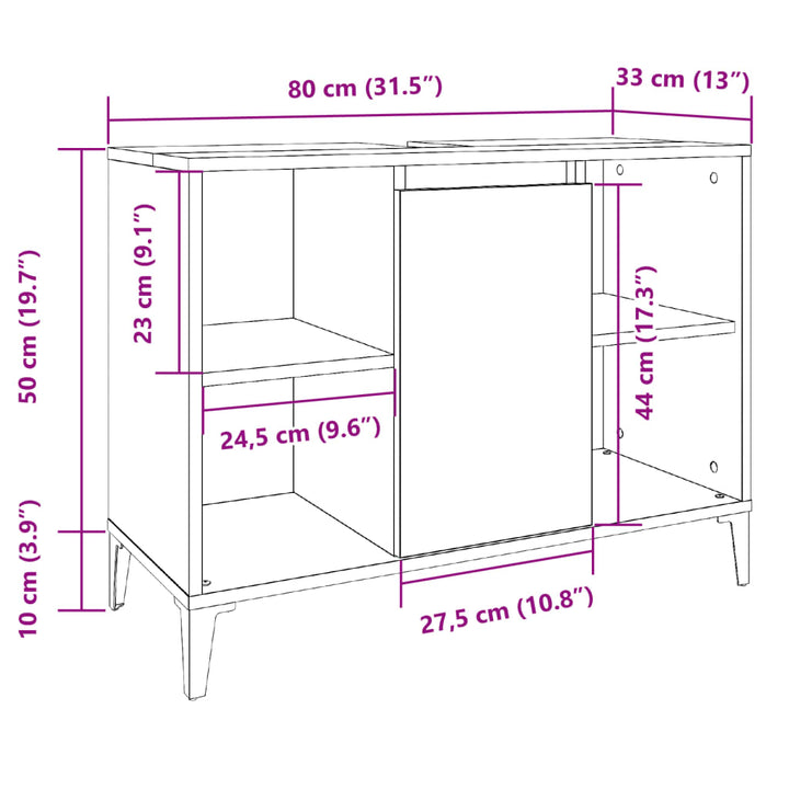 underskab til håndvask 80x33x60 cm konstrueret træ antikt træ