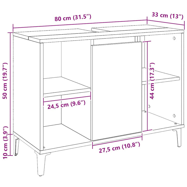 underskab til håndvask 80x33x60 cm konstrueret træ kunsteg