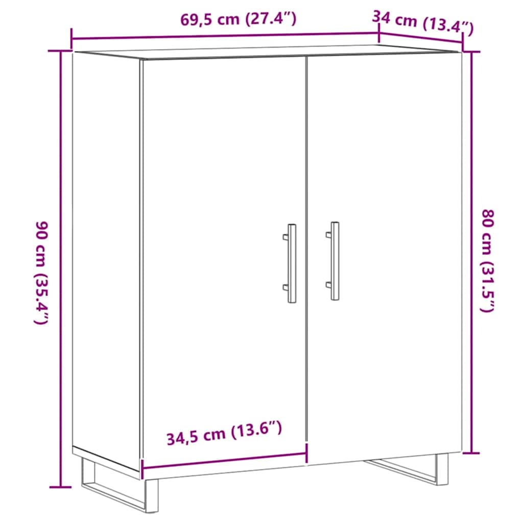 skab 69,5x34x90 cm konstrueret træ kunsteg
