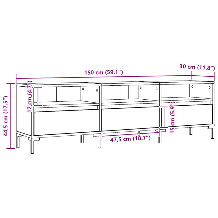 tv-bord 150x30x44,5 cm konstrueret træ kunsteg