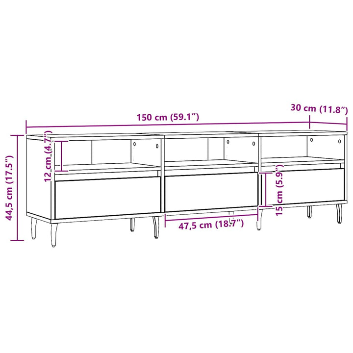 tv-bord 150x30x44,5 cm konstrueret træ kunsteg
