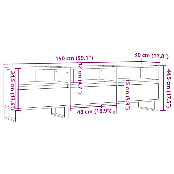 tv-bord 150x30x44,5 cm konstrueret træ antikt trælook