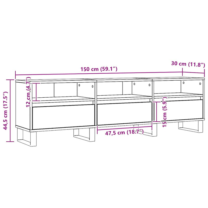 tv-bord 150x30x44,5 cm konstrueret træ kunsteg