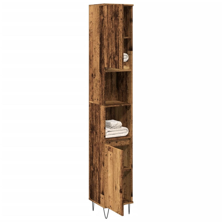badeværelsesskab 30x30x190 cm konstrueret træ gammelt trælook