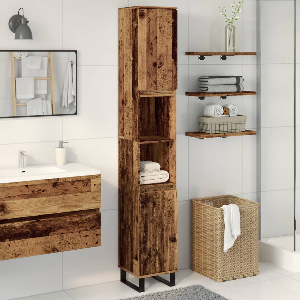badeværelsesskab 30x30x190 cm konstrueret træ gammelt trælook