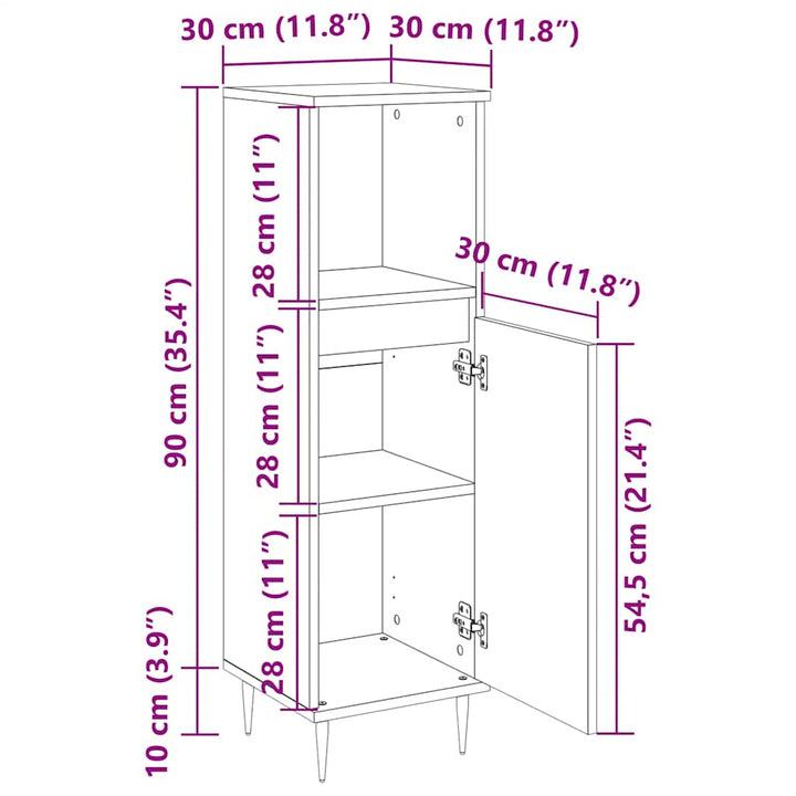 badeværelsesskab 30x30x100 cm konstrueret træ gammelt trælook
