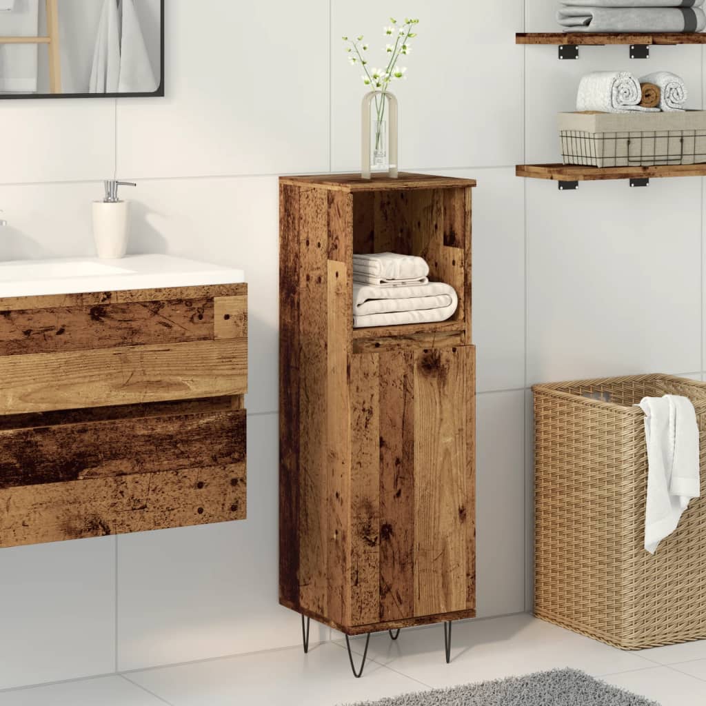 badeværelsesskab 30x30x100 cm konstrueret træ gammelt trælook