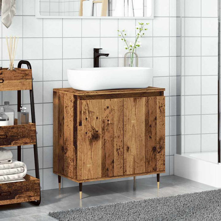 badeværelsesskab 58x33x60 cm konstrueret træ antikt træ