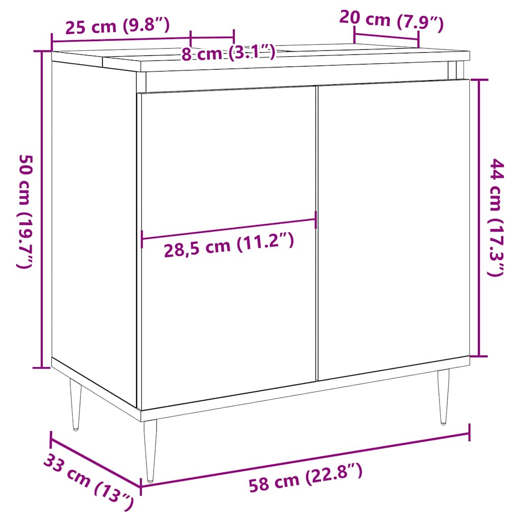 badeværelsesskab 58x33x60 cm konstrueret træ antikt træ