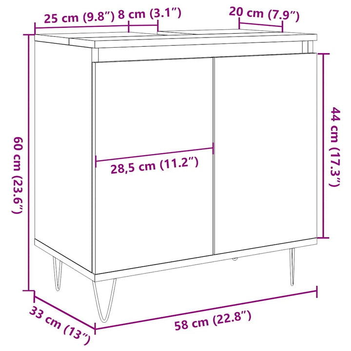 badeværelsesskab 58x33x60 cm konstrueret træ betongrå
