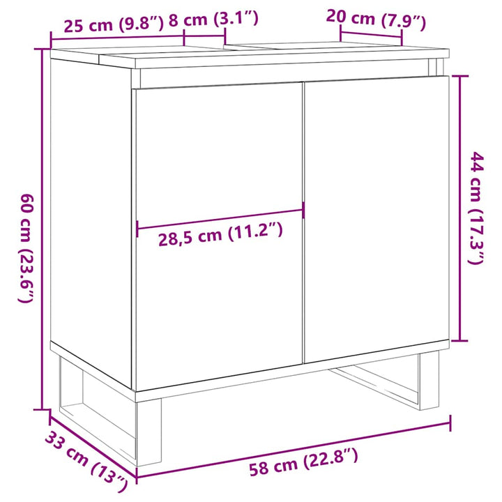 badeværelsesskab 58x33x60 cm konstrueret træ betongrå
