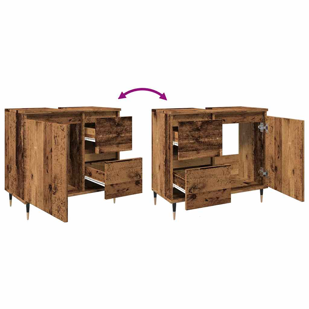 badeværelsesskab 65x33x60 cm konstrueret træ antikt træ