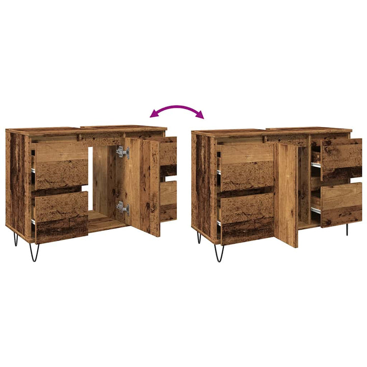 badeværelsesskab 80x33x60 cm konstrueret træ gammelt træ-look