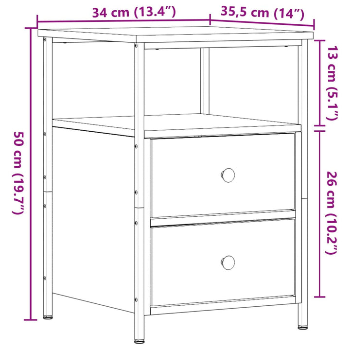 sengeborde 2 stk. 34x35,5x50 cm konstrueret træ antikt trælook