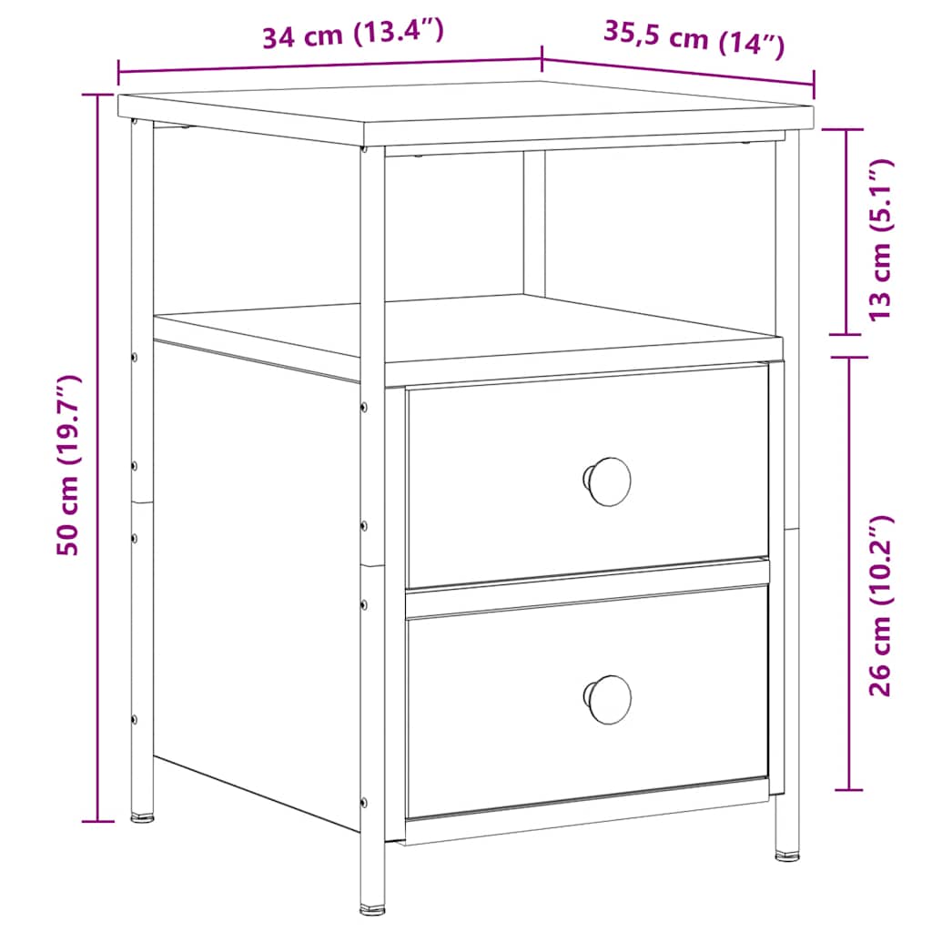 sengeborde 2 stk. 34x35,5x50 cm konstrueret træ kunsteg
