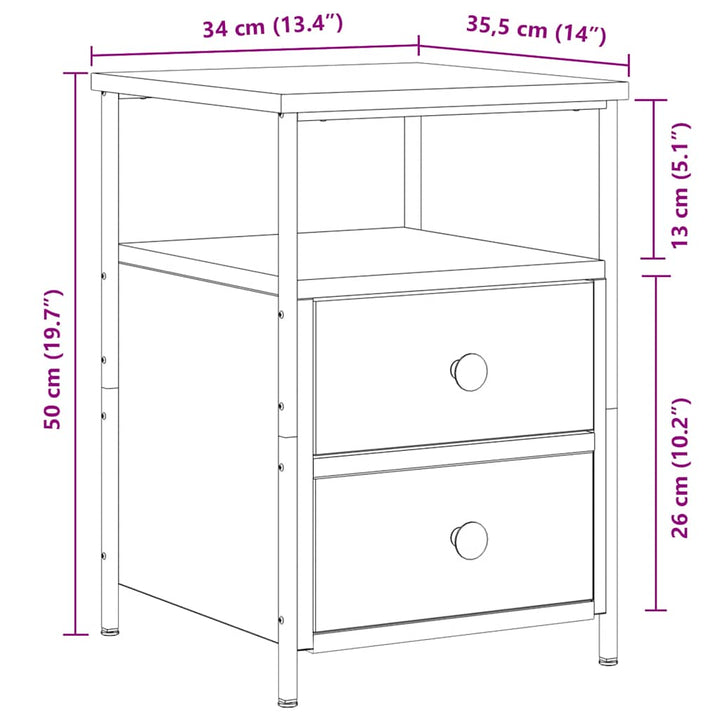 sengeborde 2 stk. 34x35,5x50 cm konstrueret træ kunsteg