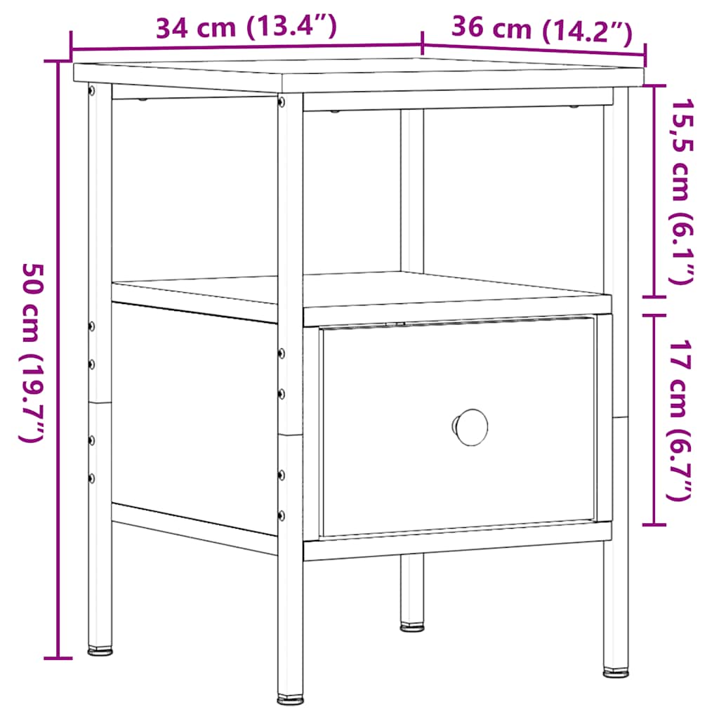 sengeborde 2 stk. 34x36x50 cm konstrueret træ gammelt trælook